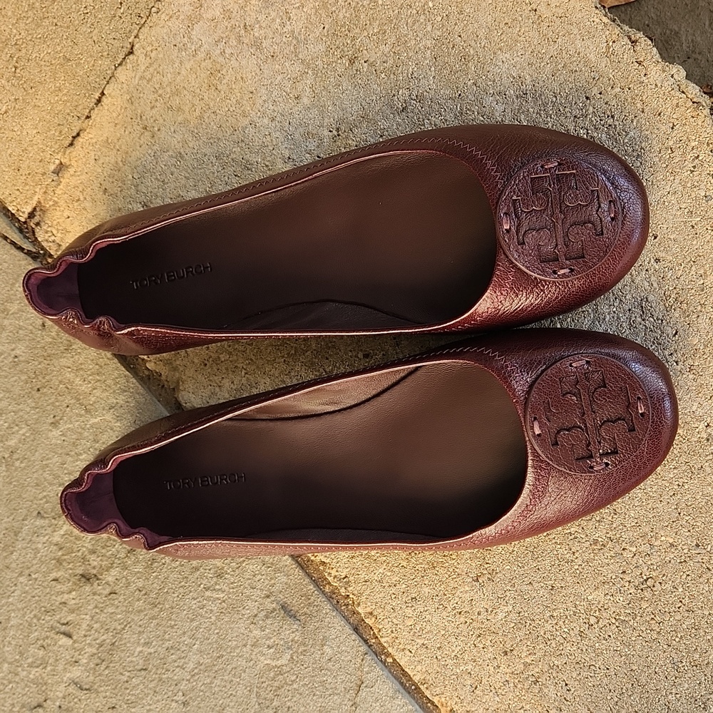 Tory Burch Minnie Travel Ballet, Plum, Size 9